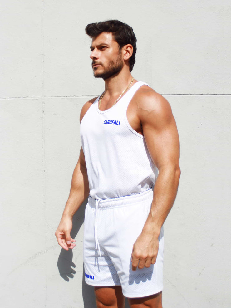 Mesh Tank (White w/ Blue Logo)