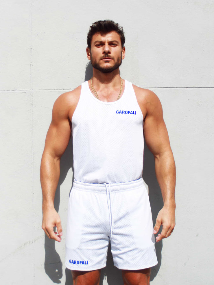 Mesh Tank (White w/ Blue Logo)