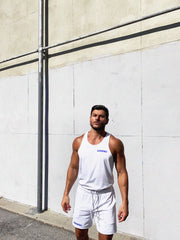 Mesh Tank (White w/ Blue Logo)