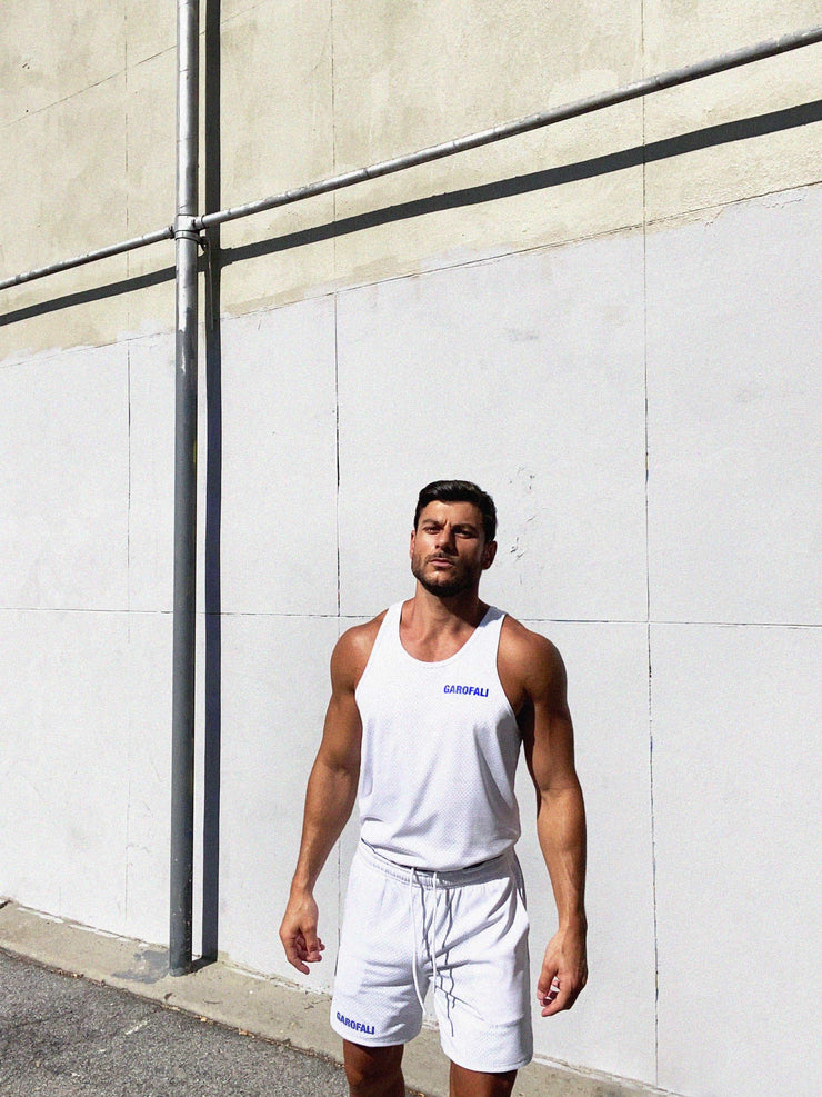 Mesh Tank (White w/ Blue Logo)