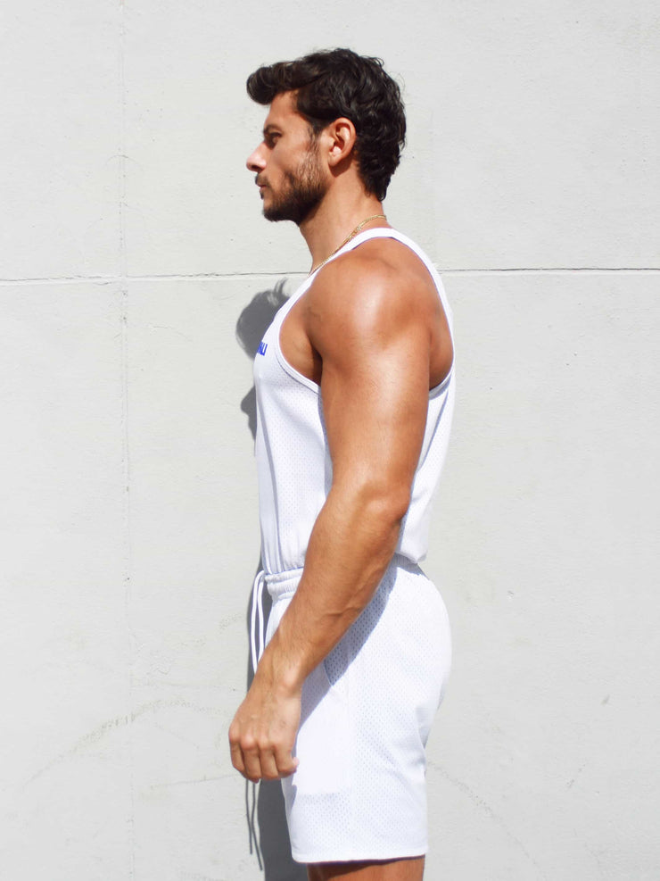Mesh Tank (White w/ Blue Logo)